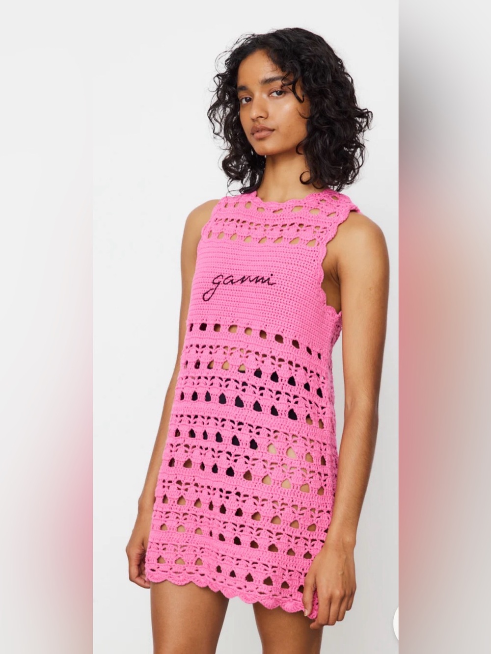 Ganni Crochet Cover Up Tunic in Shocking Pink S - Picture 2 of 15